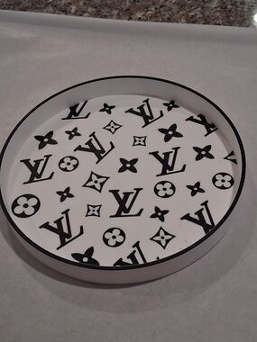 Designer inspired Monogram Round Tray in White and Black.New